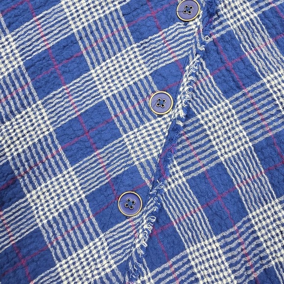 Habitat Womens Top Small Blue Button Up Plaid Long Sleeve Gauzy Lagenlook - Picture 4 of 13